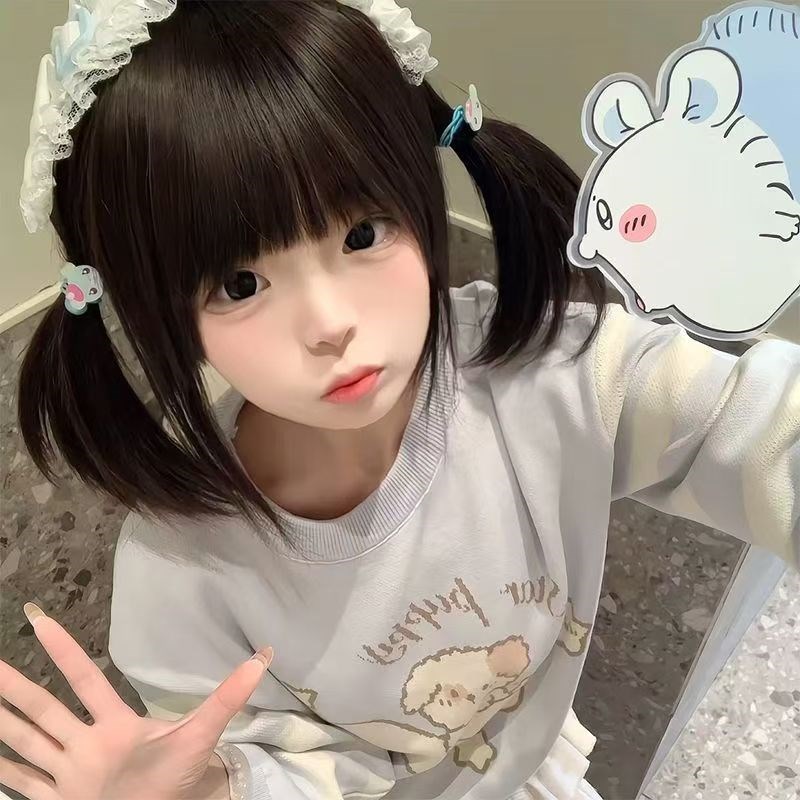 纤韵佳人假发女黑棕色34cm短发波波头甜美少萝jk减龄自然全头套式