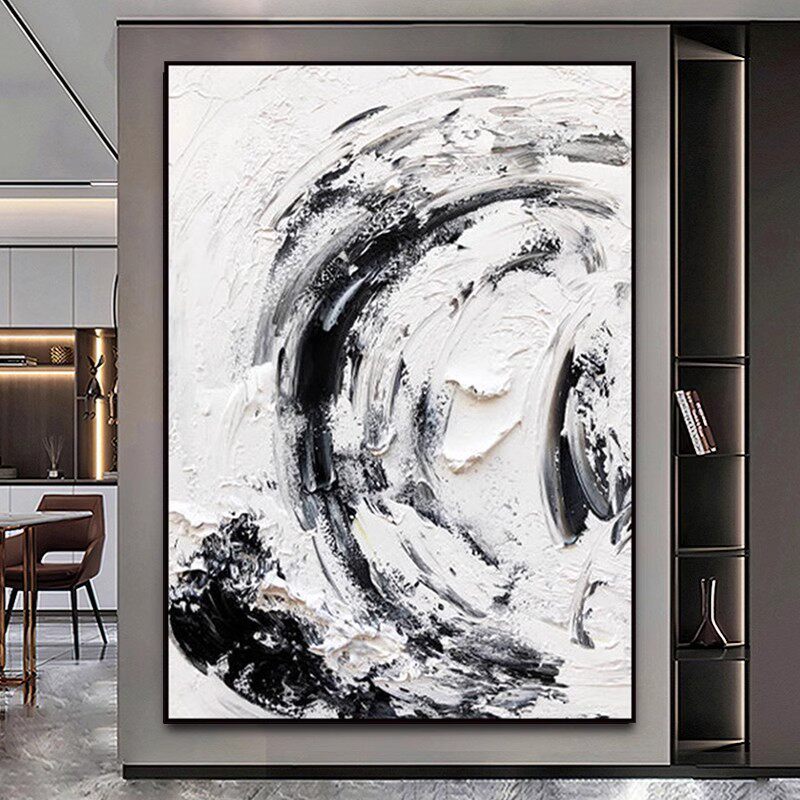 手绘装饰油画客厅抽象现代玄关沙发餐厅背景墙壁挂画海浪肌理立体