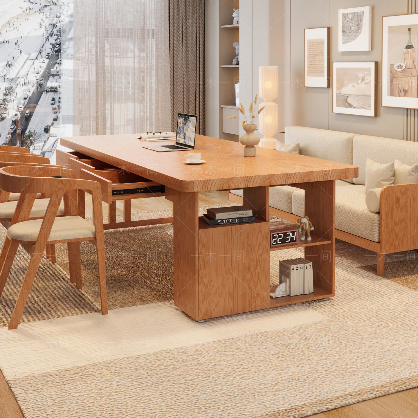 白蜡木实木大长书桌去客厅化学习阅读桌书柜一体长桌办公桌工作台,住宅家具,书桌,淘宝优惠券,粉丝福利购,淘宝优惠卷