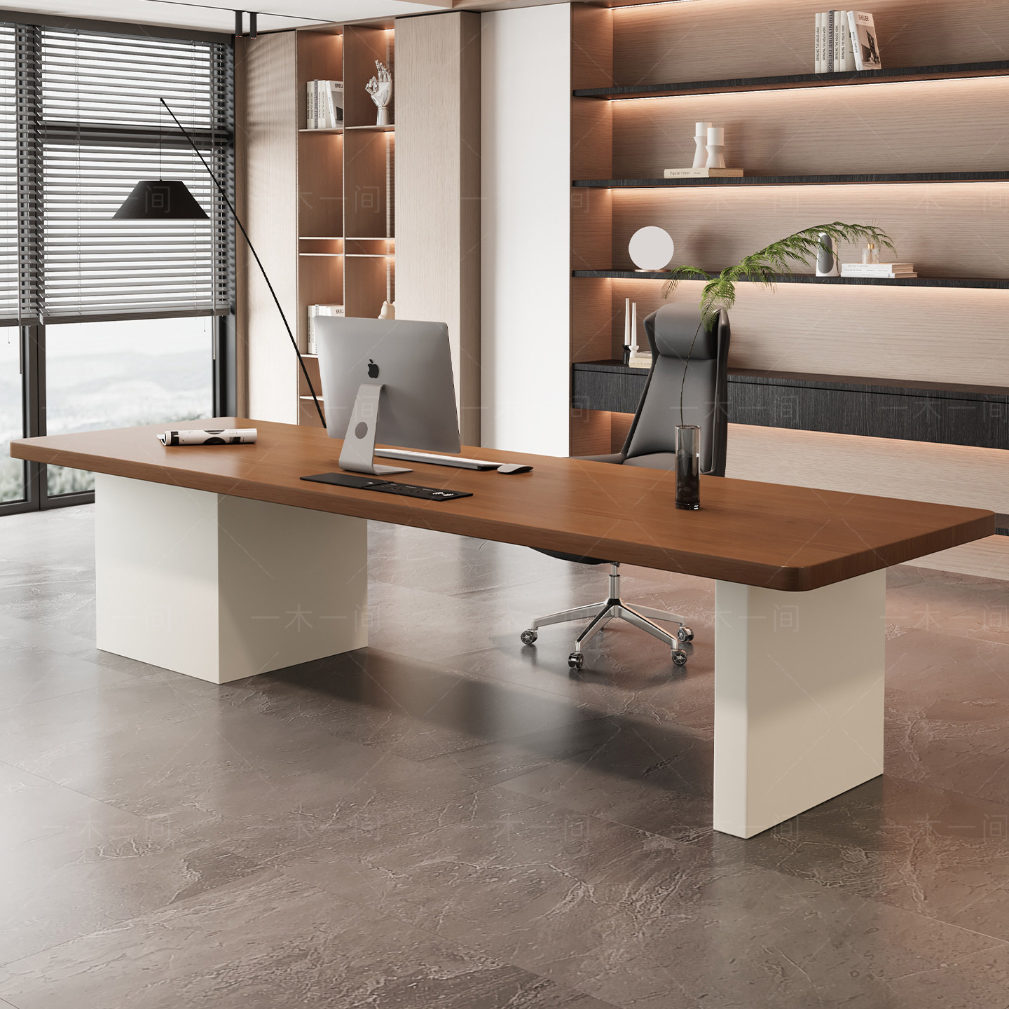 实木书桌现代简约老板桌办公桌意式轻奢电脑桌大板桌工作台高级感