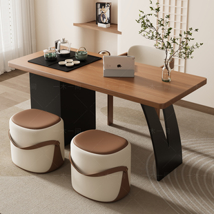 实木阳台茶桌办公桌一体简约现代小户型客厅泡茶台茶盘电茶炉一体