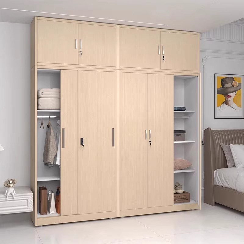 钢制木纹简易儿童卧室家用铁皮衣柜推拉门收纳大容量组合铁艺衣柜