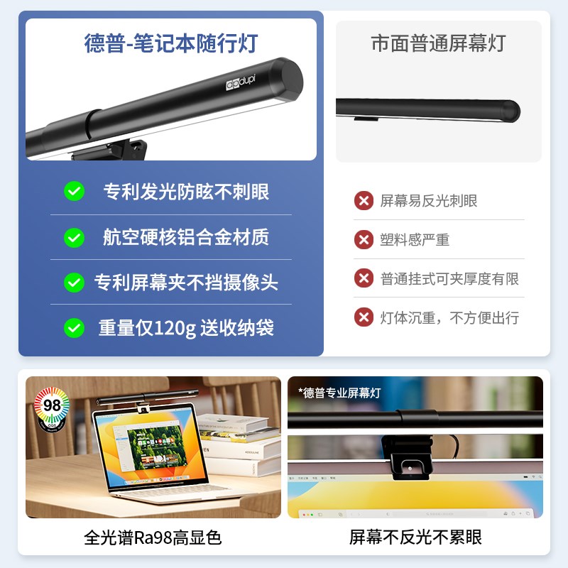 德普30cm笔记本电脑屏幕挂灯显示器挂灯办公工作出差随行灯便携款