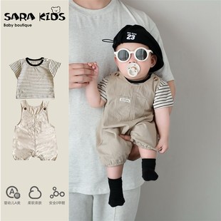 婴儿分体套装夏季韩系男宝宝衣服夏装小月龄连体背带裤上衣外出服