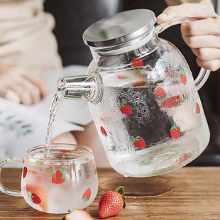 夏季耐热北欧冷水壶套装耐高温印花玻璃水壶小号家用凉开水杯创意