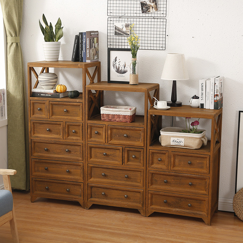 美式做旧床头柜卧室50cm实木书架复古五斗柜储物收纳柜简约边角柜