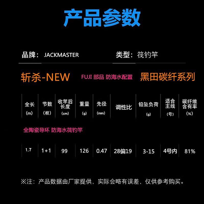 杰克大师斩杀海筏竿1.7米防海水元经4.0全瓷环贡海蛎黑鲷船筏竿