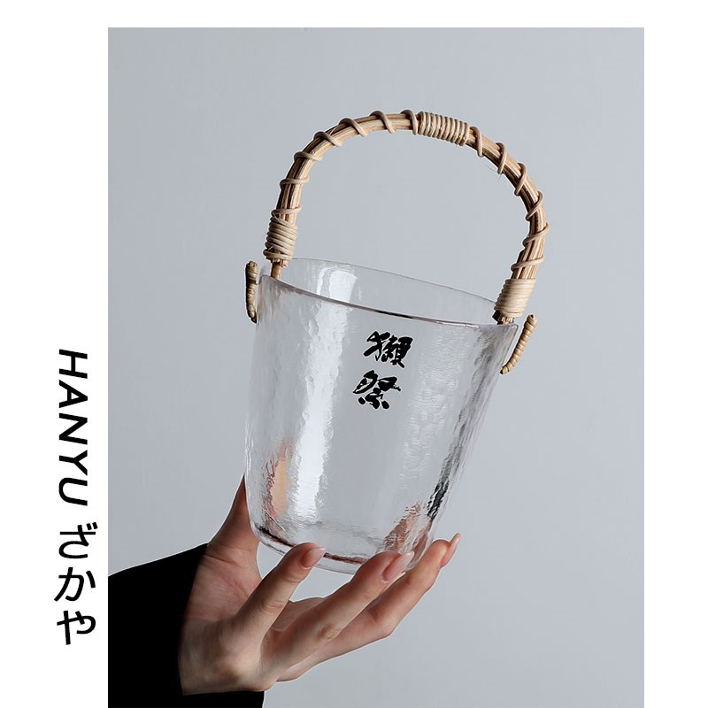 限定獭祭初雪提篮玻璃冰桶 清酒温酒器日式侘寂vintage水水晶中古