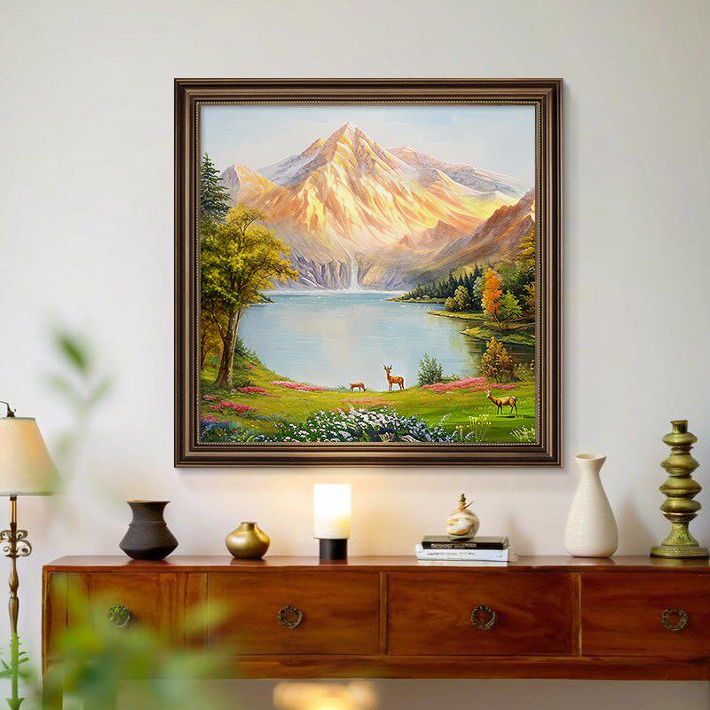 聚宝盆玄关装饰画轻奢高级感2025新款山水画客厅挂画餐厅背景壁画