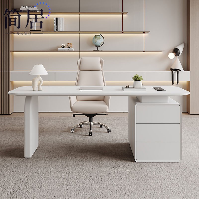 意式极简办公桌钢琴烤漆简约现代书房书桌美容院医美咨询接待桌椅