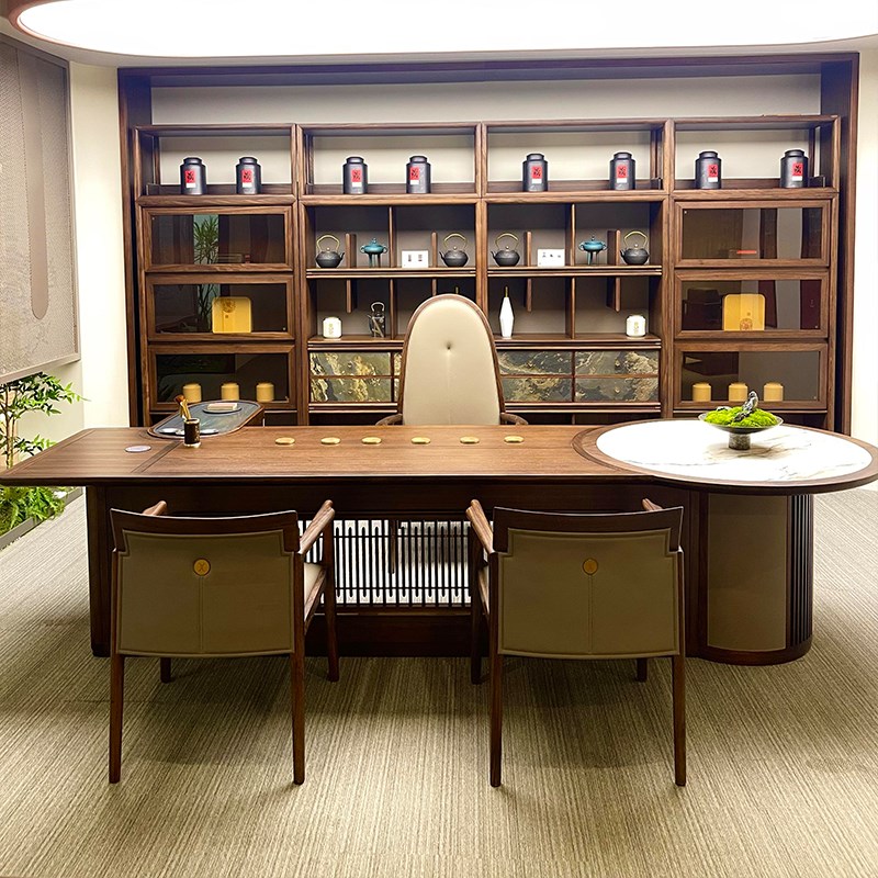 新中式实木茶桌椅组合2025新款高端商务会客茶台办公室功夫泡茶台