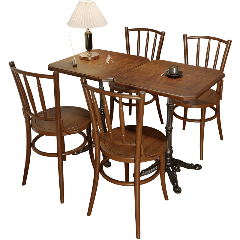 复古咖啡厅桌椅组合甜品烘焙店椅子奶茶店美式西餐厅实木桌子商用