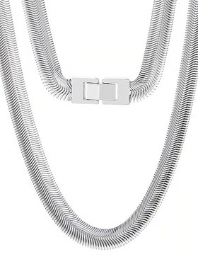 银色项链男生女小众设计宽版蛇骨链潮流美式嘻哈冷淡风锁骨链