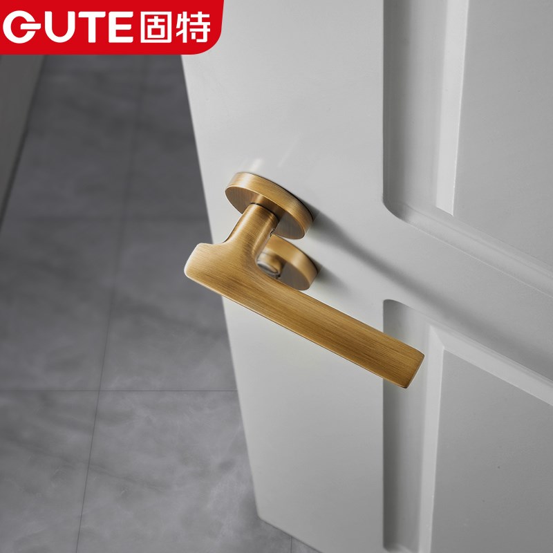 固特黄铜室内静音门锁房间木门把手卧室家用房门分体锁通用型锁具