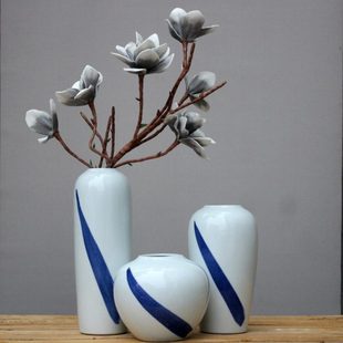现代简约中式 饰摆件干花器 陶瓷花瓶三件套创意客厅电视柜家居装