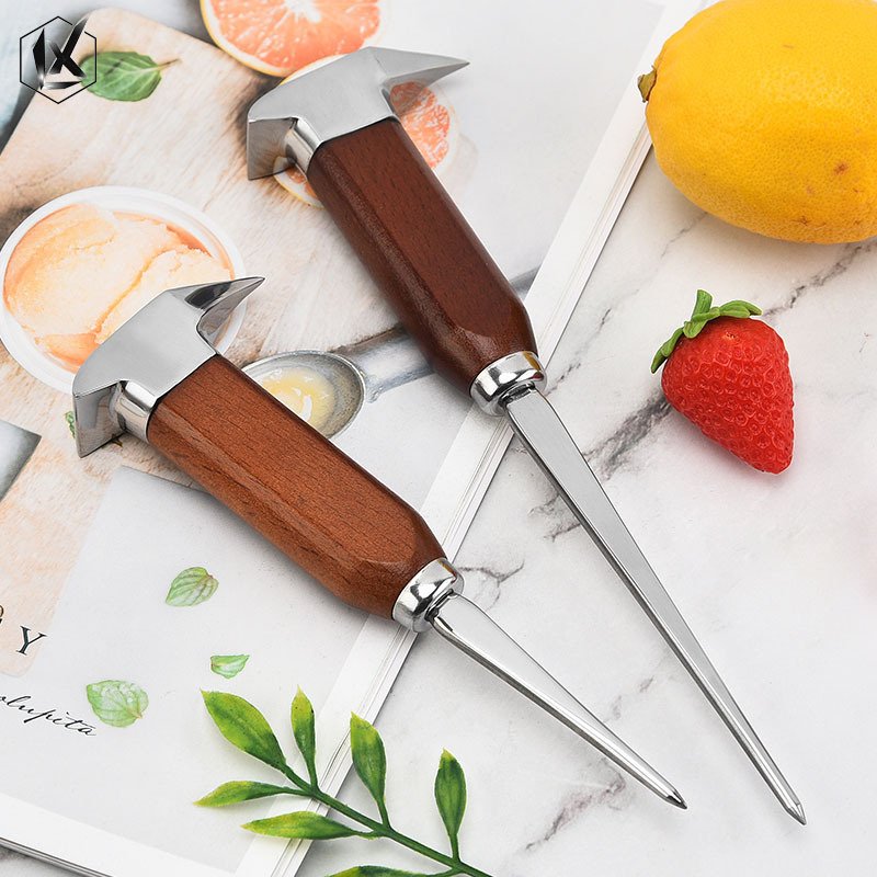 不锈钢凿冰器冰锥酒吧调酒工具碎冰器榉木大小号日式单叉戟凿冰锤