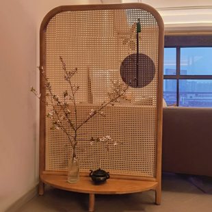 中式 饰遮挡藤编座屏 中古实木屏风隔断客厅日式 简约家用玄关入户装