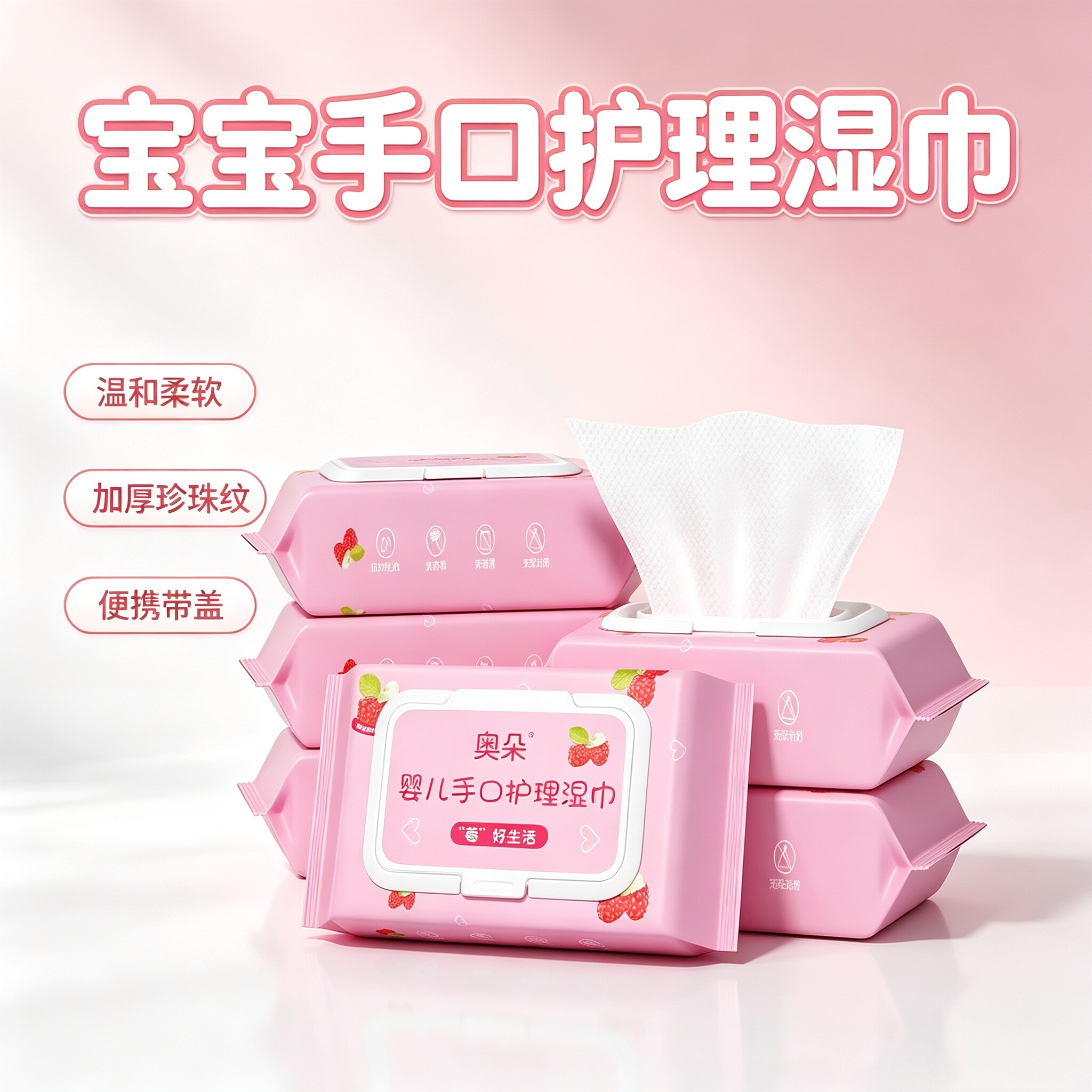 草莓湿巾加厚母婴新生婴儿手口专用湿巾家用纸擦脸棉柔巾成人湿巾