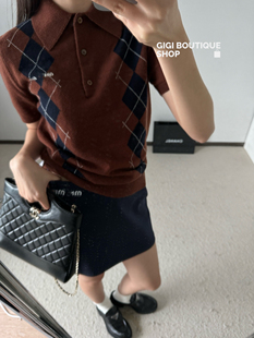 经典 100%美丽奴羊毛 现 上衣 短袖 针织polo衫 菱格徽标修身