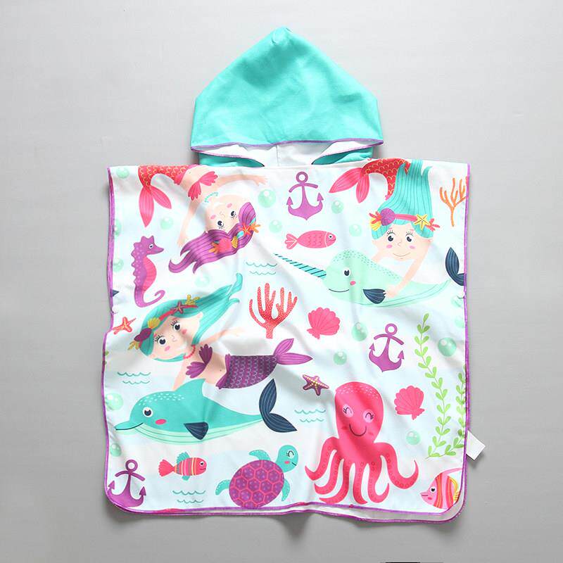 潮童速干儿童浴巾斗篷带帽吸水卡通浴巾儿童沙滩浴袍宝宝连帽超薄