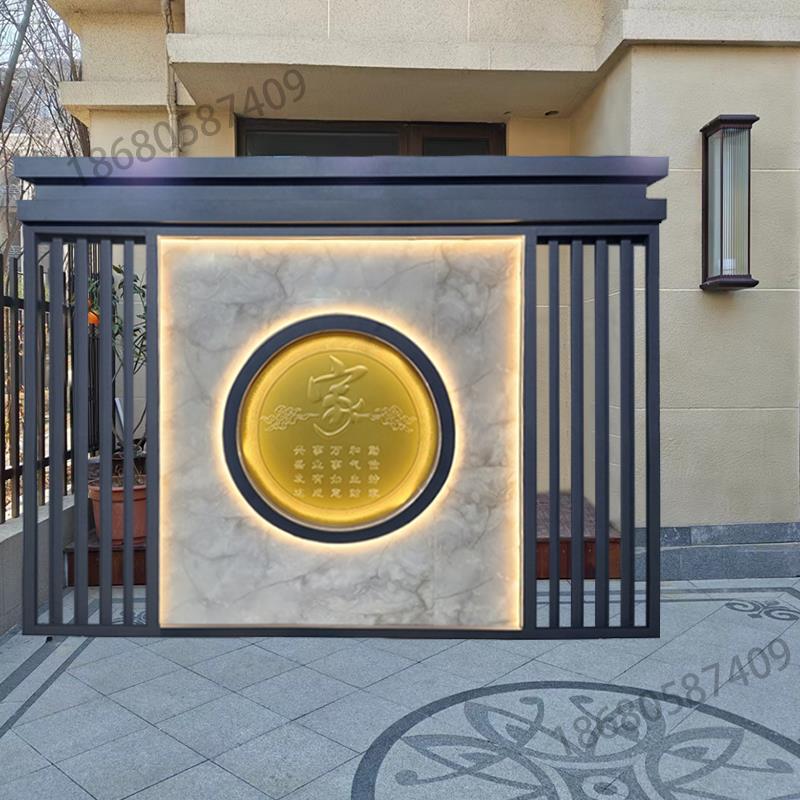 庭院入户不锈钢迎门墙新中式金属格栅屏风定制别墅小区园林影壁墙