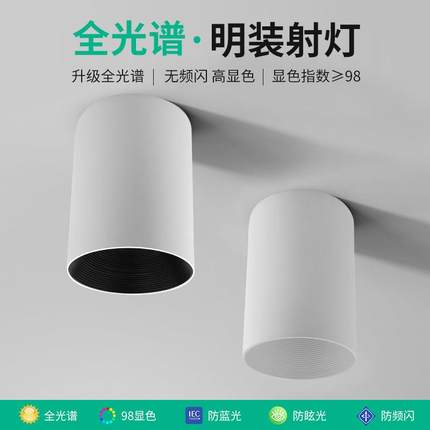 明装筒灯led长桶家用防眩射灯免开孔天花吸顶式北欧cob卧室过道