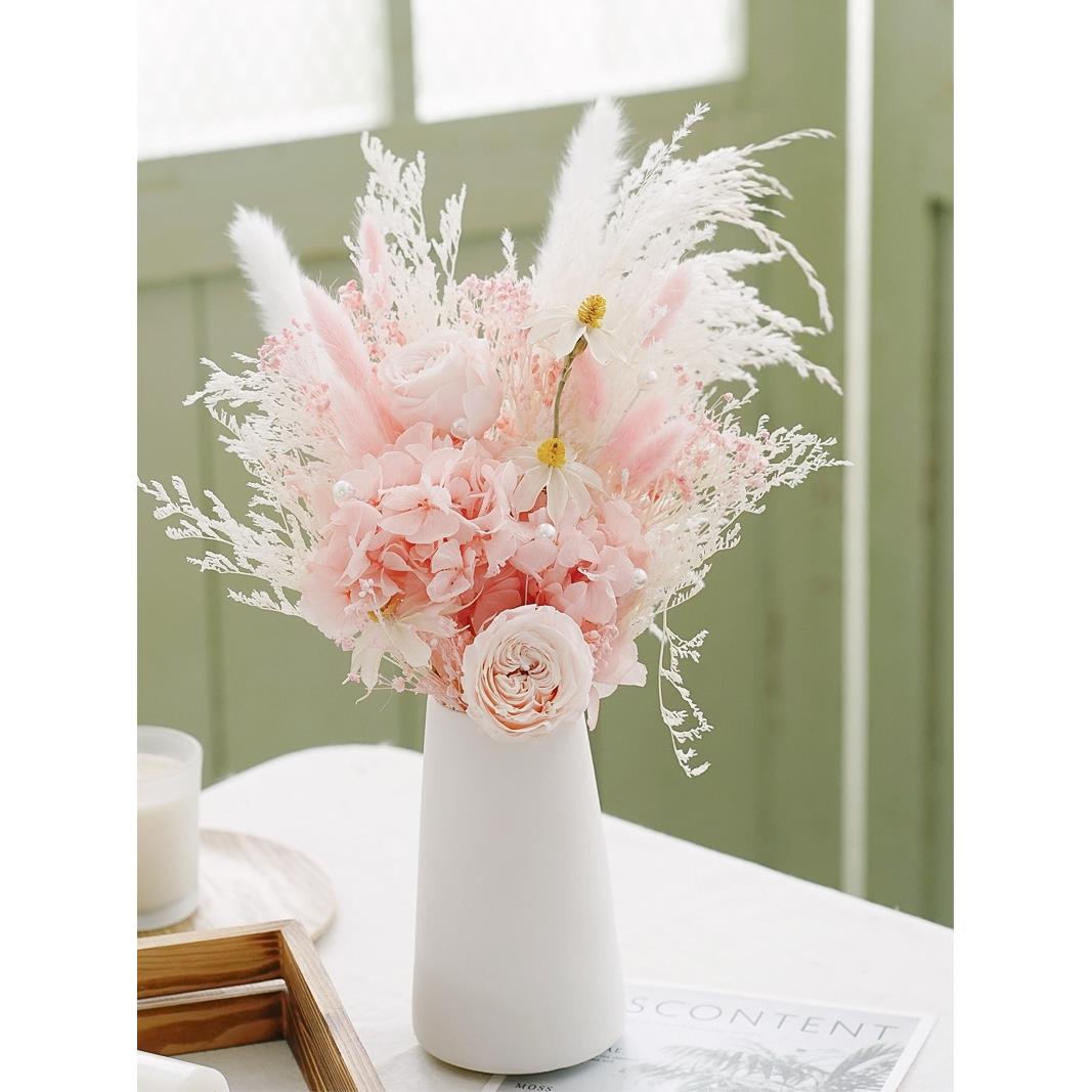 永生玫瑰绣球干花花束家居装饰摆件ins网红满天星奥斯丁玫瑰花束