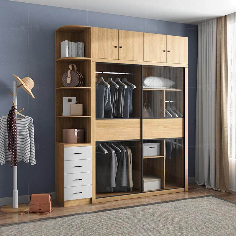 热销榜推拉门衣柜出租房用经济型家用卧室超大容量玻璃门双门衣柜