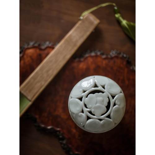 渌水山房 青拙 烟青釉宋式雕花缠枝牡丹香薰炉 宋代风格传统香炉