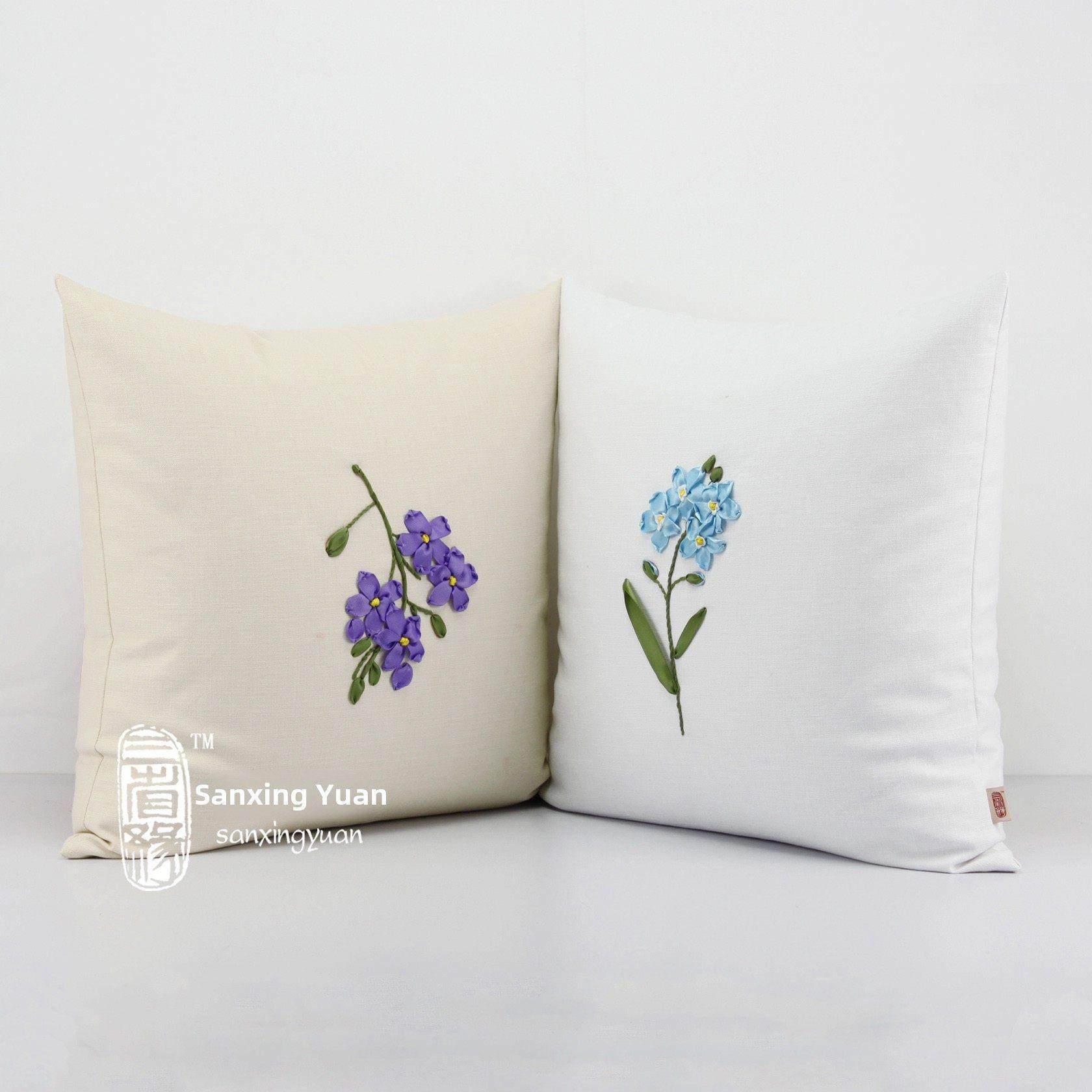 勿忘我棉和亚麻创意丝带绣花枕头沙发靠背小睡枕头垫子垫子袋枕套,居家布艺,靠垫/抱枕,淘宝优惠券,粉丝福利购,淘宝优惠卷