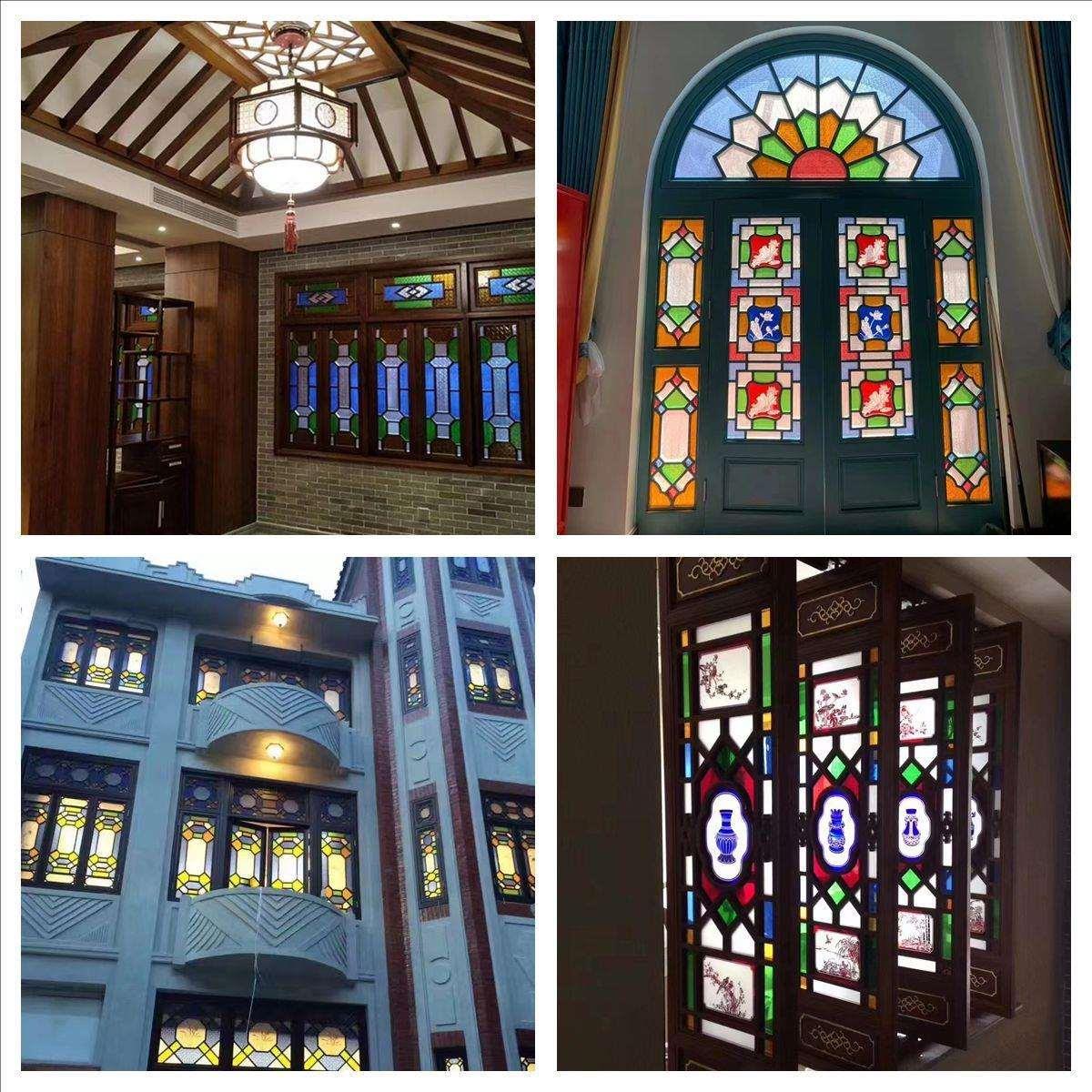 西关满洲窗 海棠花艺术玻璃实木花格彷古门窗 屏风中式窗户