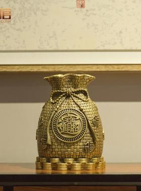 福袋摆件 黄铜存钱罐储钱罐工艺品 客厅酒柜电视柜玄关家居装饰品