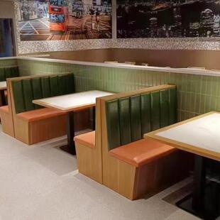 卡座沙发实木桌椅组合奶茶店清吧工业风酒吧饭厅餐饮靠墙定制商用