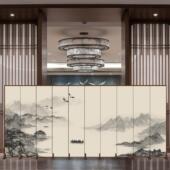 新中式 屏风隔断简约办公餐饮折叠2025新款 移动入户正对门挡板假墙