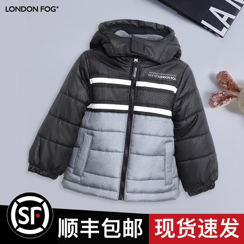 LONDON FOG伦敦雾儿童加厚外套连帽秋冬蓝色外套加绒红色上衣外套