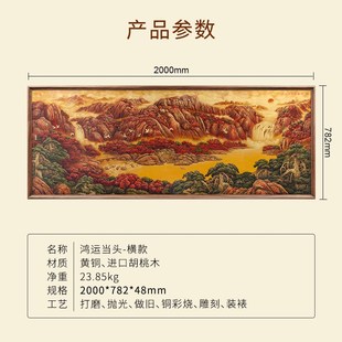 山水畫鴻運當頭中式 飾畫聚寶盆風景辦公室背景墻靠山銅掛畫 客廳裝