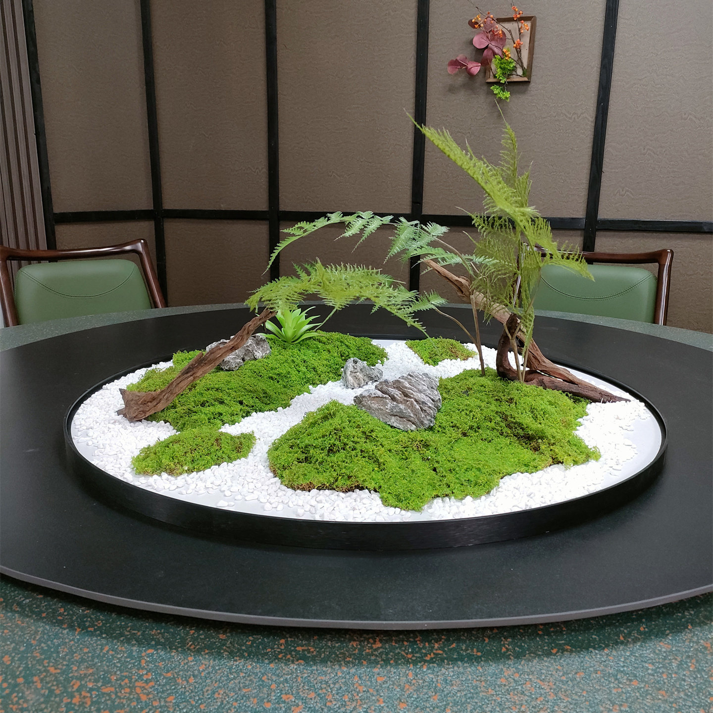 仿真花艺摆件客厅餐桌装饰品饭店开业礼物电动转盘花圆桌中心盆景