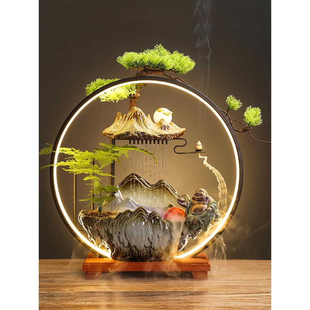 流水摆件家用倒流香中式喷泉客厅加湿器办公室乔迁新居开业礼装饰