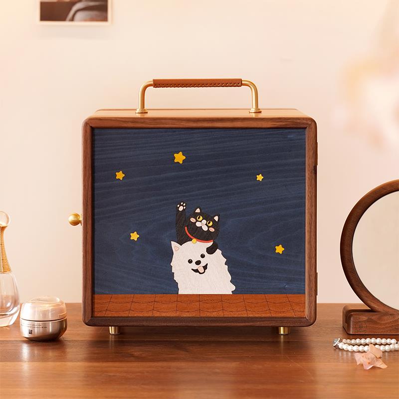 三思工房 可爱实木多层首饰收纳盒创意大容量饰品戒指手镯珠宝盒