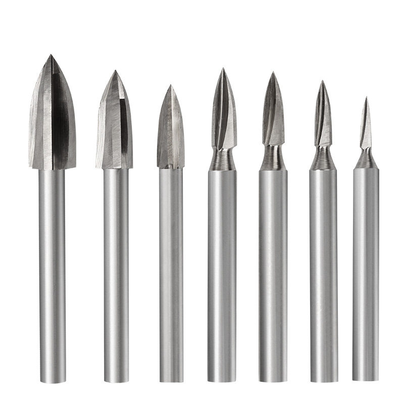 思耐捷电动白钢雕刻刀头三刃尖刀核雕橄榄木雕木工套装铣刀划线尖