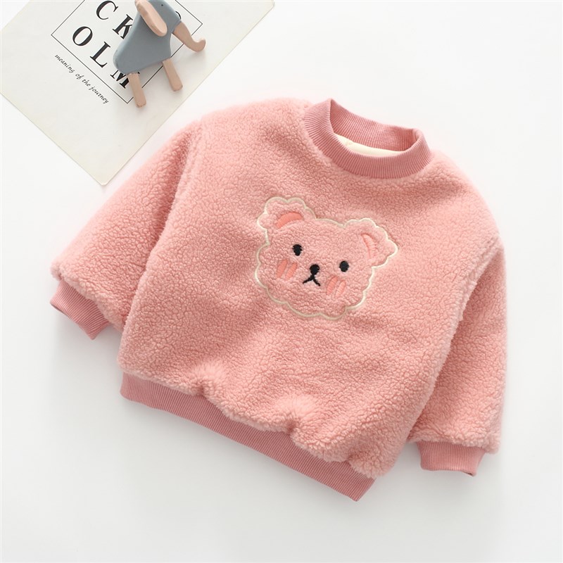 女童棉衣秋冬宝宝套头卫衣保暖羊羔绒外套夹棉内胆婴儿童加棉上衣