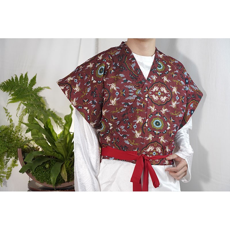 惜物国风 唐制半臂交领汉服唐圆领袍打底衫提花鹿鹤同春唐半臂
