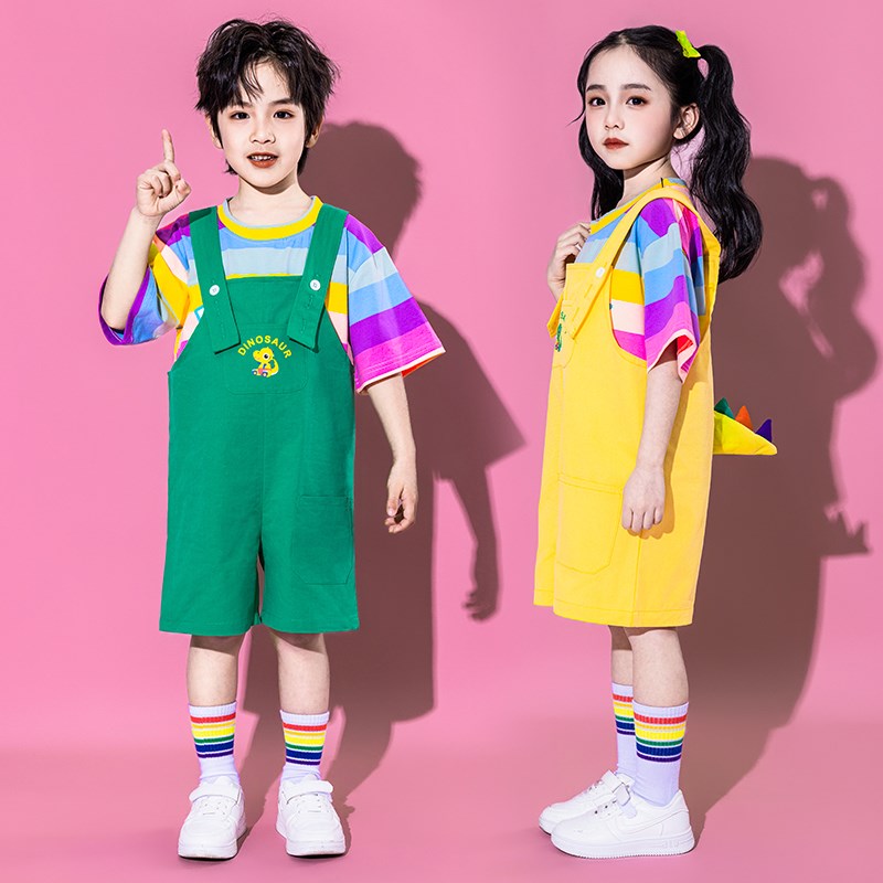 六一儿童爵士舞啦啦操演出服背带裤套装可爱幼儿园小朋友男女童新