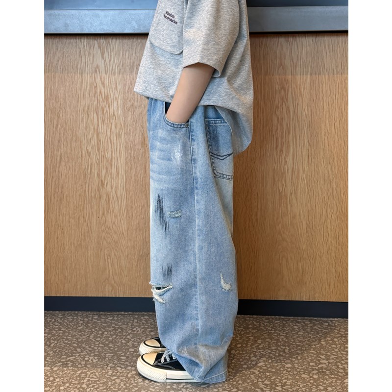 凯文家童装2025年 春季新品男童中大童破洞牛仔裤儿童休闲直筒裤