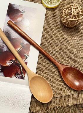 日本进口木勺长柄汤匙勺子调羹木头木质汤勺小号蜂蜜勺餐具家用