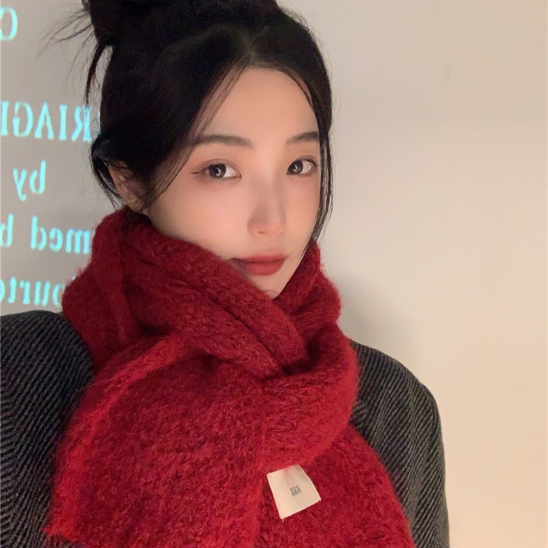 高品质!韩国ins保p暖纯色新年红围巾女冬季百搭学生情侣围脖男潮