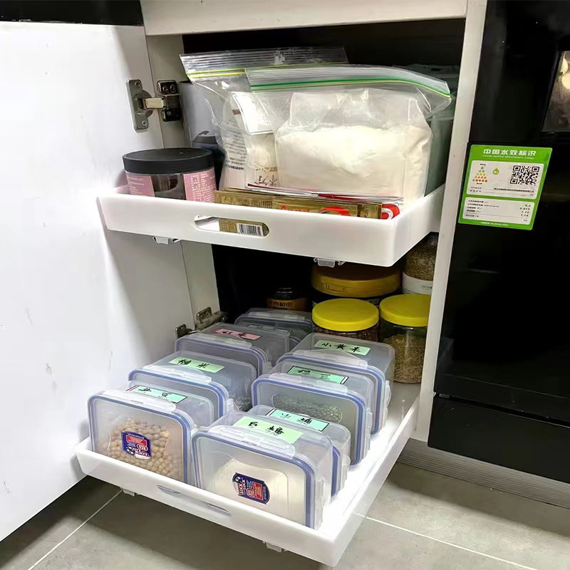 亚克力抽屉定制厨房拉篮底部免钉轨道托盘白色橱S柜内收纳盒置物