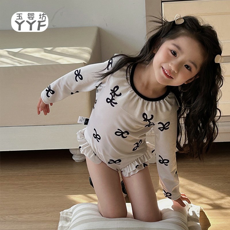 玉婴坊儿a童泳衣小女孩2024长袖游泳衣宝宝连体中小童泳装