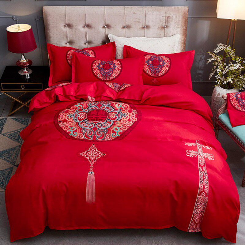 红色结婚四件套婚嫁婚庆床上用品新婚婚床婚礼床上大红.色床单被,床上用品,婚庆床品套件,淘宝优惠券,粉丝福利购,淘宝优惠卷