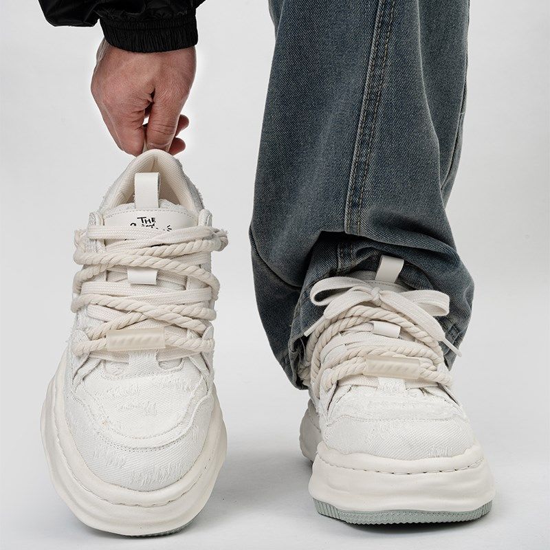 白色厚底帆d布鞋男女情侣款休闲面包鞋小众7cm隐形内增高溶解板鞋,流行男鞋,休闲板鞋,淘宝优惠券,粉丝福利购,淘宝优惠卷